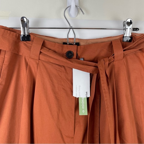 FRANK & Oak Wide Leg High Waisted Belted Pants Cropped Burnt Orange Cotton - Picture 6 of 11